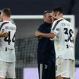 Andrea Pirlo (L) congratulates Dejan Kulusevski who scored Juventus's first goal of the season.