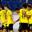 English teenager Jude Bellingham (R) scored on his debut for Borussia Dortmund in the German Cup