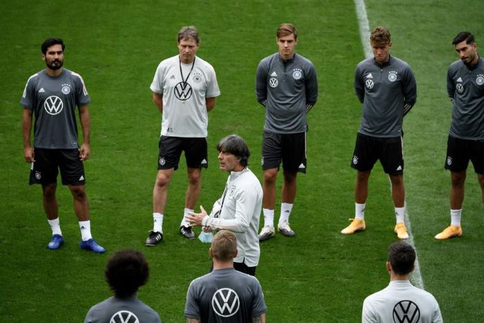 Germany, under head coach Joachim Loew (C), may have to host Turkey behind closed doors in Wednesday's friendly