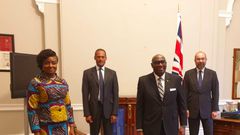 The Minister for Africa, Mr. James Dundridge, Adam AfriyieMP & Trade envoy for Ghana, Commonwealth and Development Office, and the High Commissioner together with the Head of Chancery, Mrs Matilda A. Osei-Agyeman during the farewell meeting.