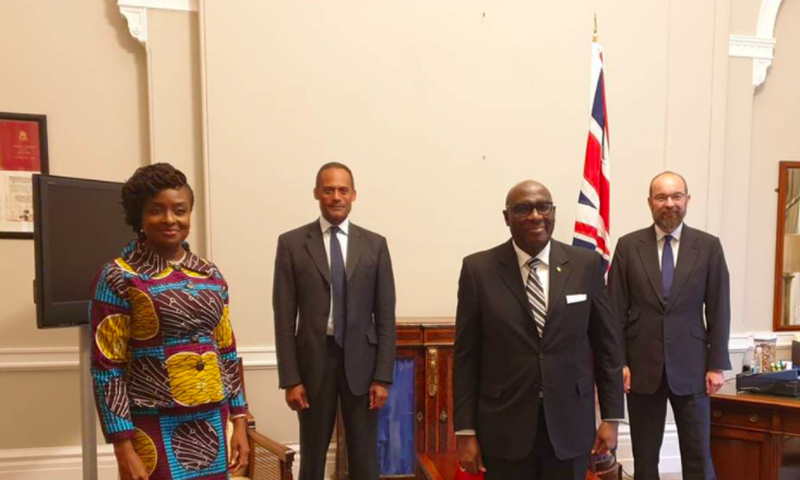 The Minister for Africa, Mr. James Dundridge, Adam AfriyieMP & Trade envoy for Ghana, Commonwealth and Development Office, and the High Commissioner together with the Head of Chancery, Mrs Matilda A. Osei-Agyeman during the farewell meeting.