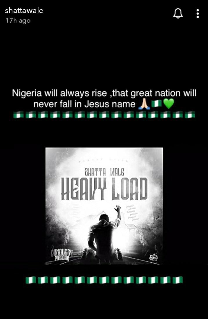 Shatta Wale prays for Nigeria (Snaptchat post)