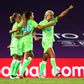 VfL Wolfsburg's Danish forward Pernille Harder (R) celebrates with teammates their team's victory at the end of the UEFA Women's Champions League semi-final football match between VFL Wolfsburg and FC Barcelona at the Anoeta stadium in San Sebastian on...
