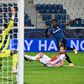 Atalanta's Colombian forward Duvan Zapata (R) scored twice in Bergamo