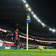Neymar prepares to take a corner for PSG at a near-deserted Parc des Princes during a recent Ligue 1 game