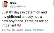 “Just 81 days in detention and my girlfriend already has a new boyfriend” – Man cries
