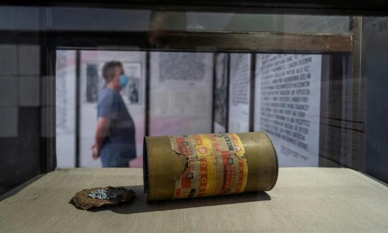 A Cyclon-B gas canister on display at the former Nazi Death Camp Stutthof