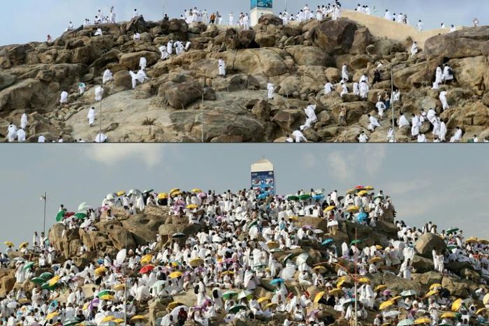 Restrictions imposed by the Saudi authorities to avoid a coronavirus outbreak saw a trickle of pilgrims on Mount Arafat compared with the sea of faithful last year
