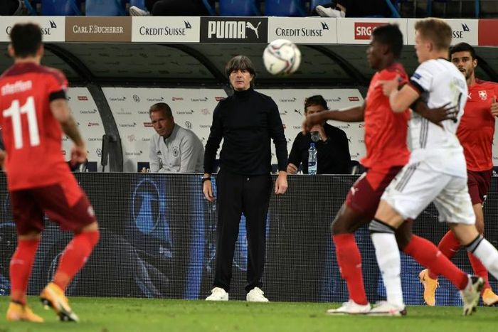 Germany coach Joachim Loew (centre) has vowed to go on the offensive with a full strength squad in the Nations League this October after drawing their first two games