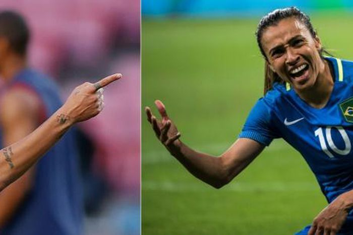 Paris Saint-Germain star Neymar (left) and fellow Brazil international Marta Marta will earn the same amount for representing their country from now on, but their club salaries remain worlds apart