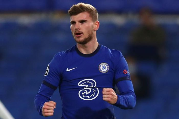 Chelsea striker Timo Werner celebrates scoring against Rennes