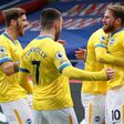 Brighton's Alexis Mac Allister (R) celebrates with team-mates