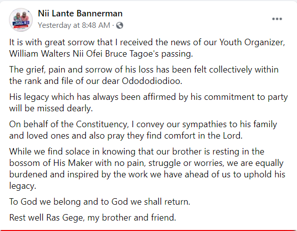 Nii Lante Bannerman's Facebook post