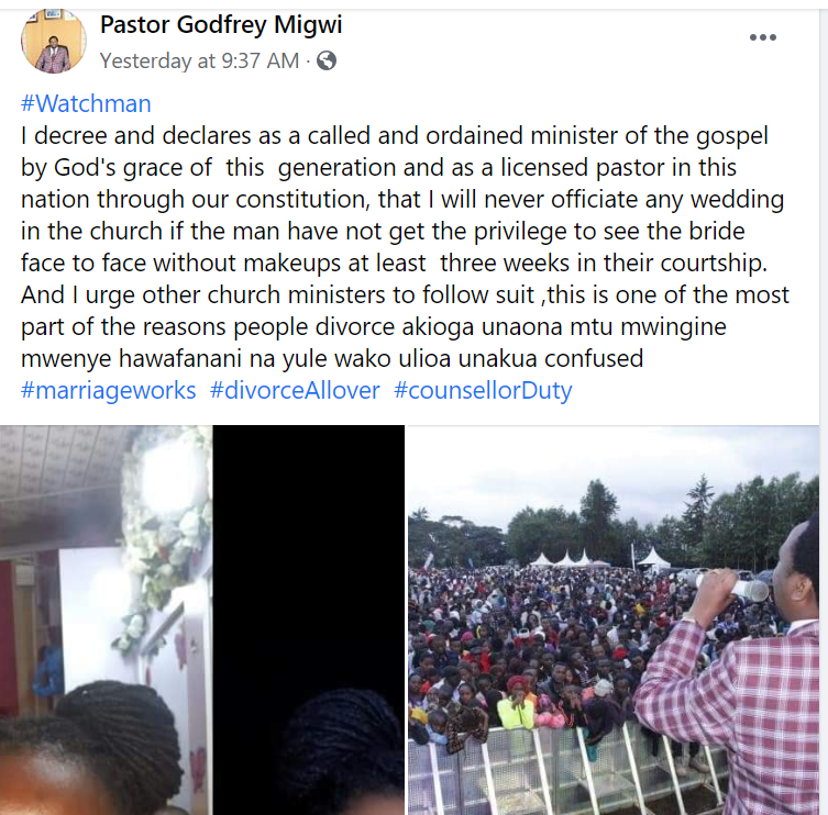 I’ll never officiate a wedding if the man hasn't seen the bride face to face without makeup – Pastor vows