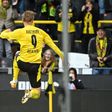 Erling Braut Haaland celebrates scoring for Dortmund at home to Freiburg