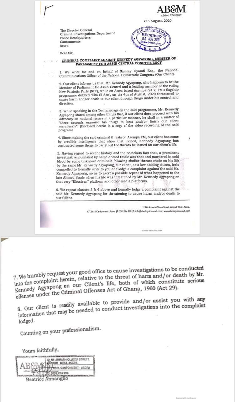 Criminal complaint against Kennedy Agyapong