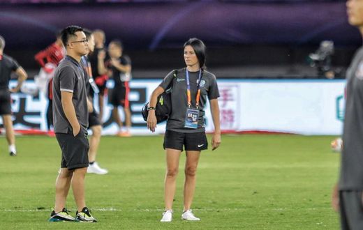Erica Hernandez of Qingdao Huanghai is thought to be the first and only female physio in the upper tiers of Chinese football