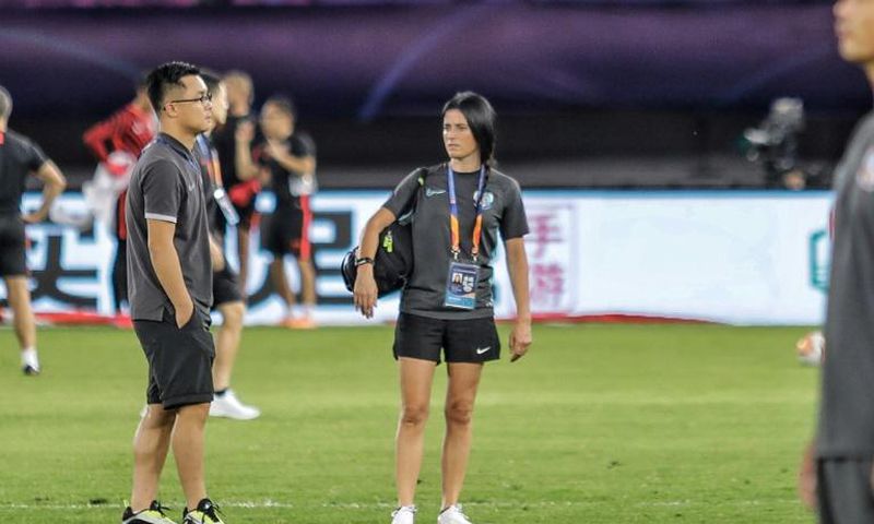 Erica Hernandez of Qingdao Huanghai is thought to be the first and only female physio in the upper tiers of Chinese football