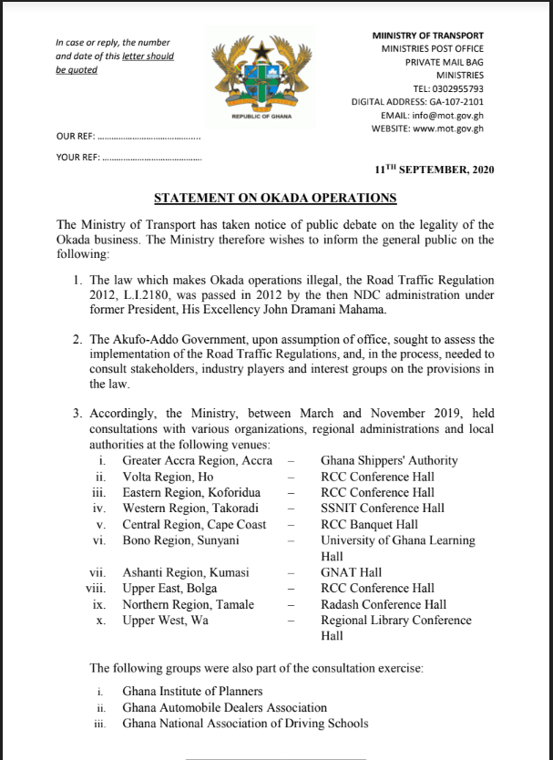 Consultation to legalise Okada resumes in October - Transport Ministry