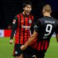 Eintrach Frankfurt's Daichi Kamada celebrates Bas Dost's goal in the Hertha Berlin win