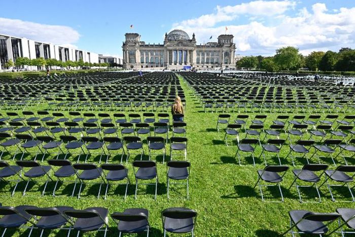 Each chair represented one of the migrants stuck in Greece's biggest island camp for igrants on Lesbos