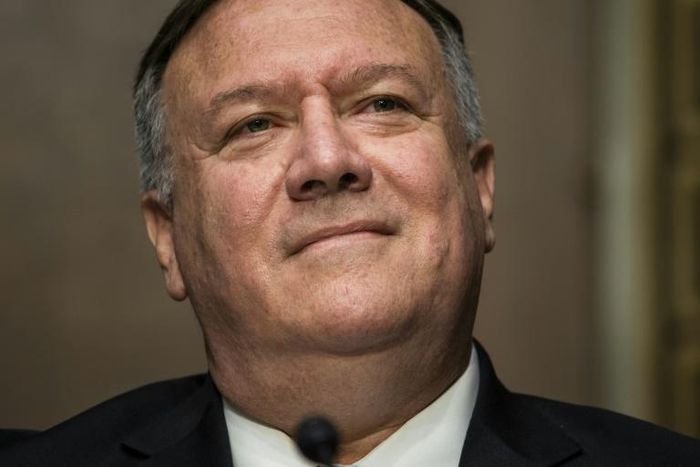 US Secretary of State Michael Pompeo defends the administration as tough on Russia in a hearing of the Senate Foreign Relations Committee