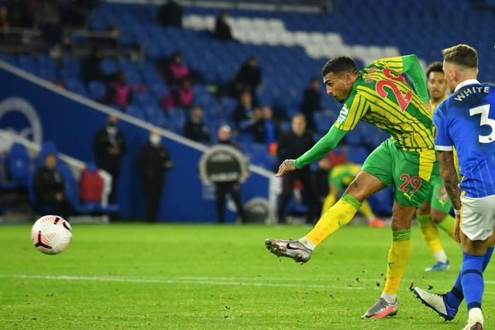 West Brom's Karlan Grant scores the equaliser in a 1-1 draw with Brighton