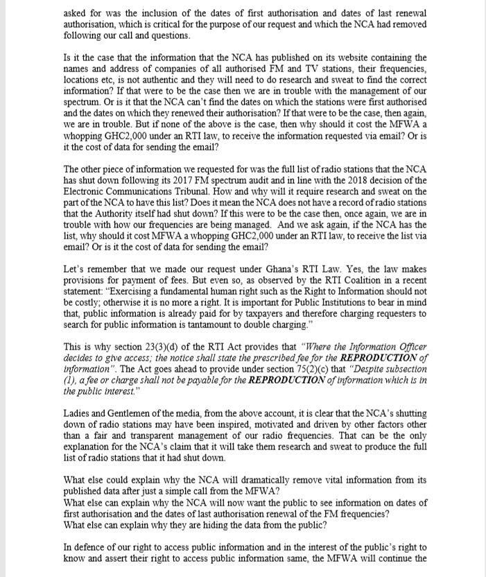 Media Foundation for West Africa accuses NCA of bias and abuse of the Right To Information Law