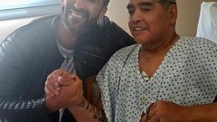 Argentine football legend Diego Maradona (R) and his doctor Leopoldo Luque are pictured in Olivos, Argentina on November 11, 2020 
Maradona is expected to leave hospital on Wednesday, eight days after undergoing surgery to remove a blood clot on his br...