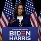 Democratic vice presidential running mate, US Senator Kamala Harris, speaks during the first press conference with Joe Biden
