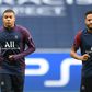 Kylian Mbappe and Neymar at Paris Saint-Germain's training session in Lisbon on Tuesday, on the eve of their Champions League quarter-final against Atalanta