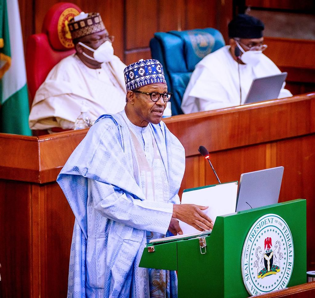 President Muhammadu Buhari presents 2021 budget proposal of N13.08 trillion to the joint session of the National Assembly on Thursday, October 8, 2020.  [twitter/@NigeriaGov]
