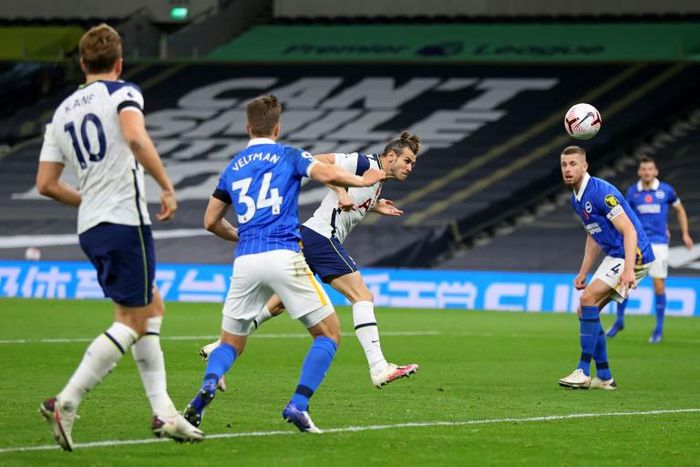Match winner: Gareth Bale (centre)scored the first goal of his second spell at Tottenham to beat Brighton 2-1