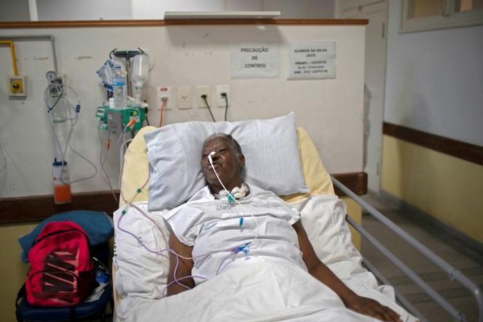 Elenice da Silva practices breathing exercises in a post-COVID-19 care unit at the Pedro Ernesto University Hospital in Rio de Janeiro