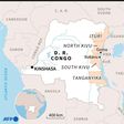 Map of the DRC locating North and South Kivu, Ituri and Tanganyika