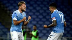 Ciro Immobile (L) has scored an Italian top flight record-equalling 36 goals in Serie A this season.