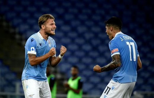 Ciro Immobile (L) has scored an Italian top flight record-equalling 36 goals in Serie A this season.