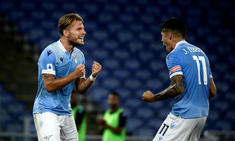 Ciro Immobile (L) has scored an Italian top flight record-equalling 36 goals in Serie A this season.