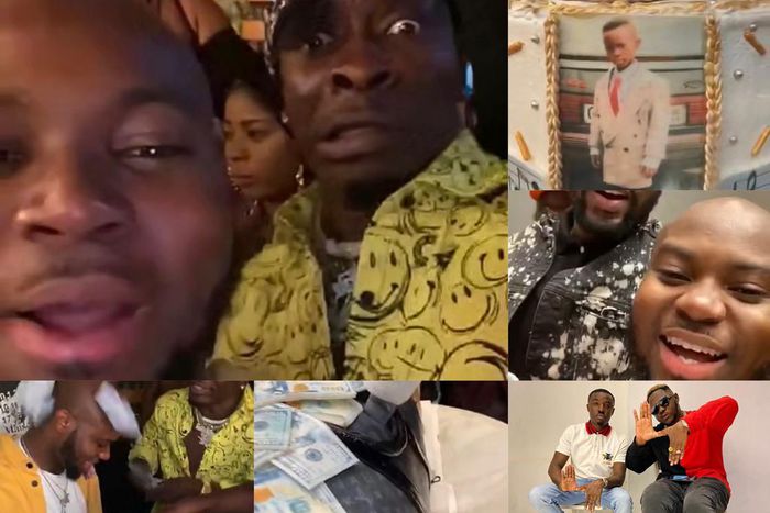 King Promise gets Gucci bag designed birthday cake, Shatta Wale showers dollars on him