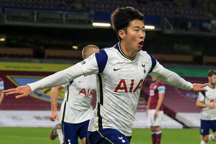 Son Heung-min celebrates his goal against Burnley