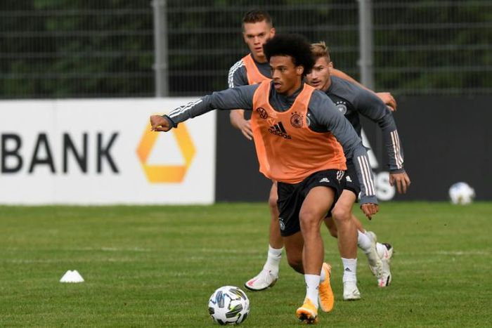 Leroy Sane (front) is back on Germany duty for the first time since suffering a knee injury last August
