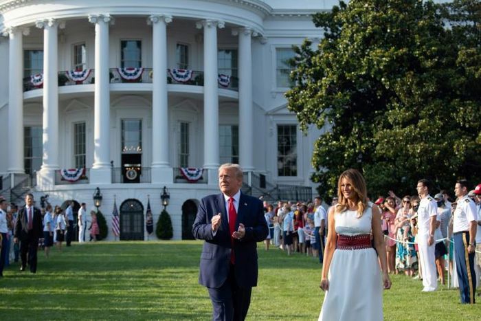 US President Donald Trump, seen here with his wife Melania on the White House's South Lawn, may accept the Republican Party's nomination from the presidential residence