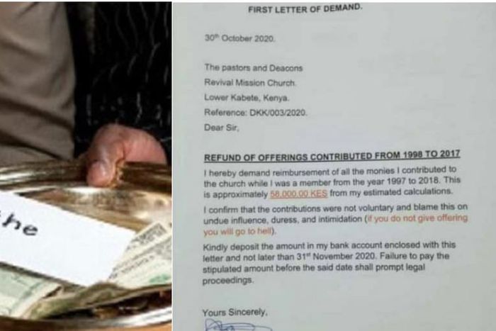 Christian man threatens church with legal action over offerings given from 1998 to 2017