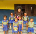 Teacher Ewuraama with her pupils