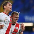 Southampton defender Jannik Vestergaard (L) celebrates scoring against Chelsea