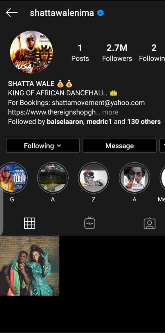 Shatta's IG page