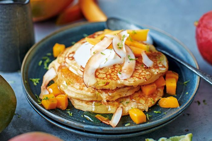 Mango coconut pancakes