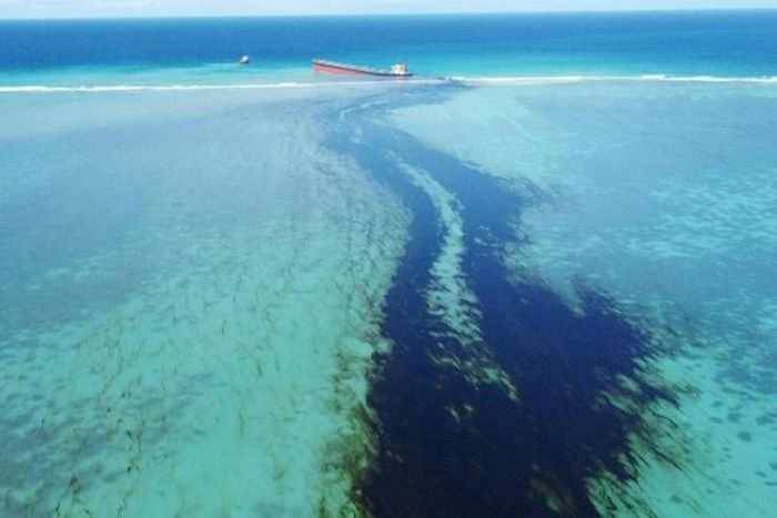 Drone images show vast amounts of oil leaking from a bulk carrier off Mauritius after it ran aground in the southeast of the island. Ecologists fear the ship could break up, which would cause an even greater leak and inflict potentially catastrophic da...