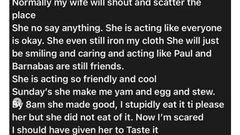 “The silence is killing me; she still smiles, irons my cloth…” Man cries as wife caught him cheating but didn’t react