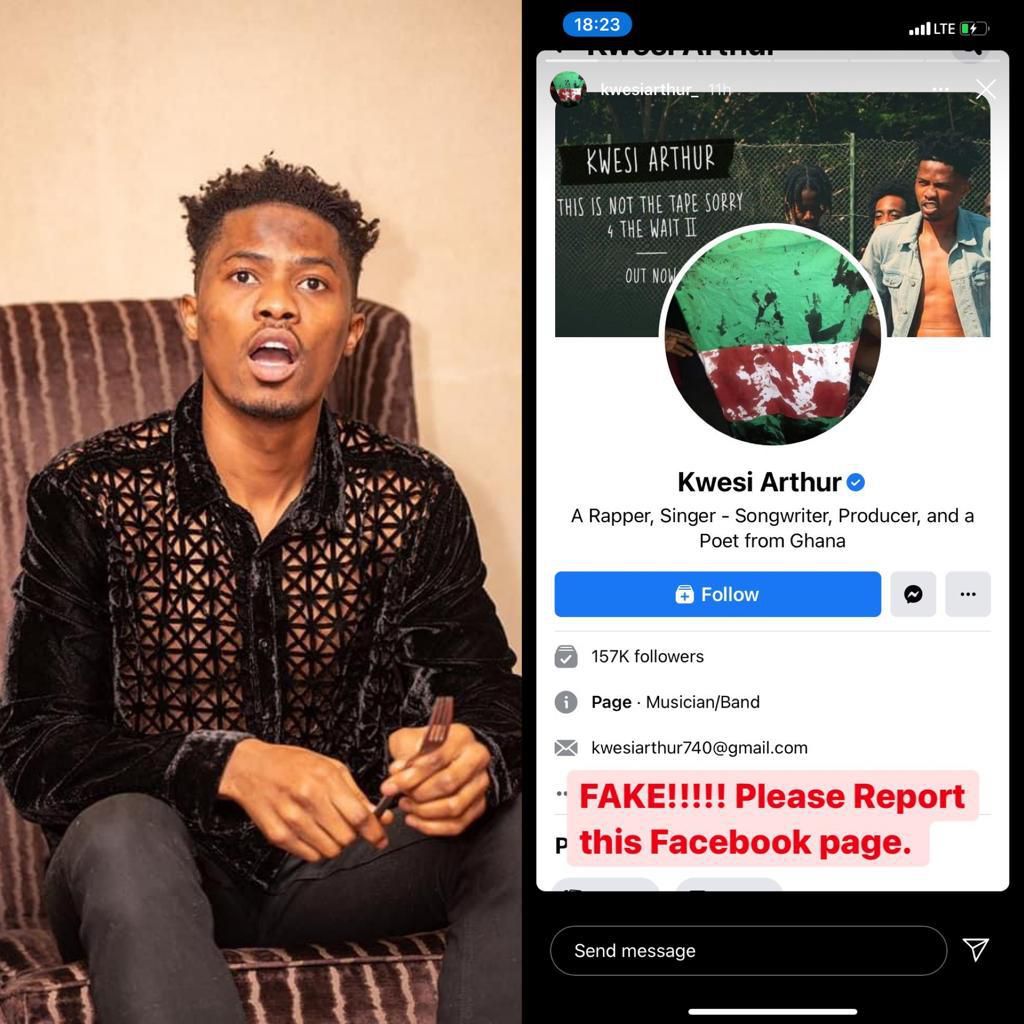 Kwesi Arthur's fake facebook page gets verified